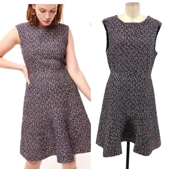 J. Crew A-line Dress in Confetti Tweed Navy Blue Pink Size 12 - Picture 1 of 15